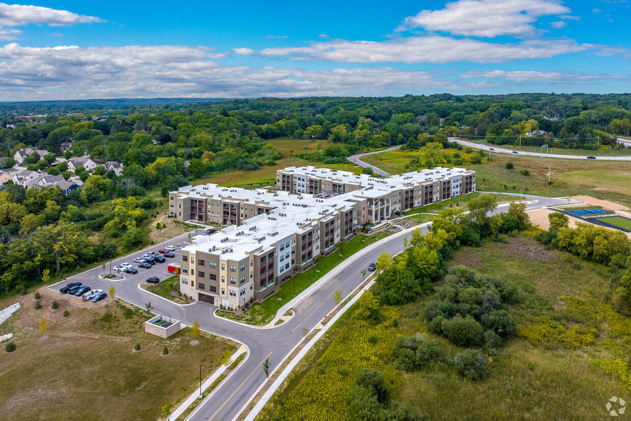 Village at Fox River Waukesha - Aerial view of newly constructed apartment complex ready for move-in after our thorough post-construction cleaning